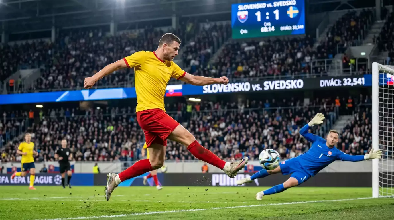 Útočník v žltom drese strieľa na bránu počas zápasu MS 2026